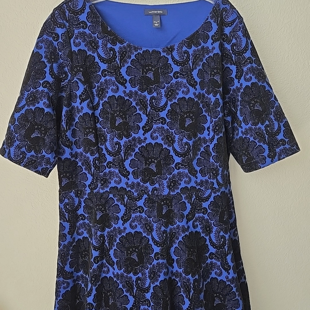 Lands' End Woven‎ Velvet Floral Dress 18 Burnout Blue XL Whimsigoth Fairy Grunge - Picture 3 of 9